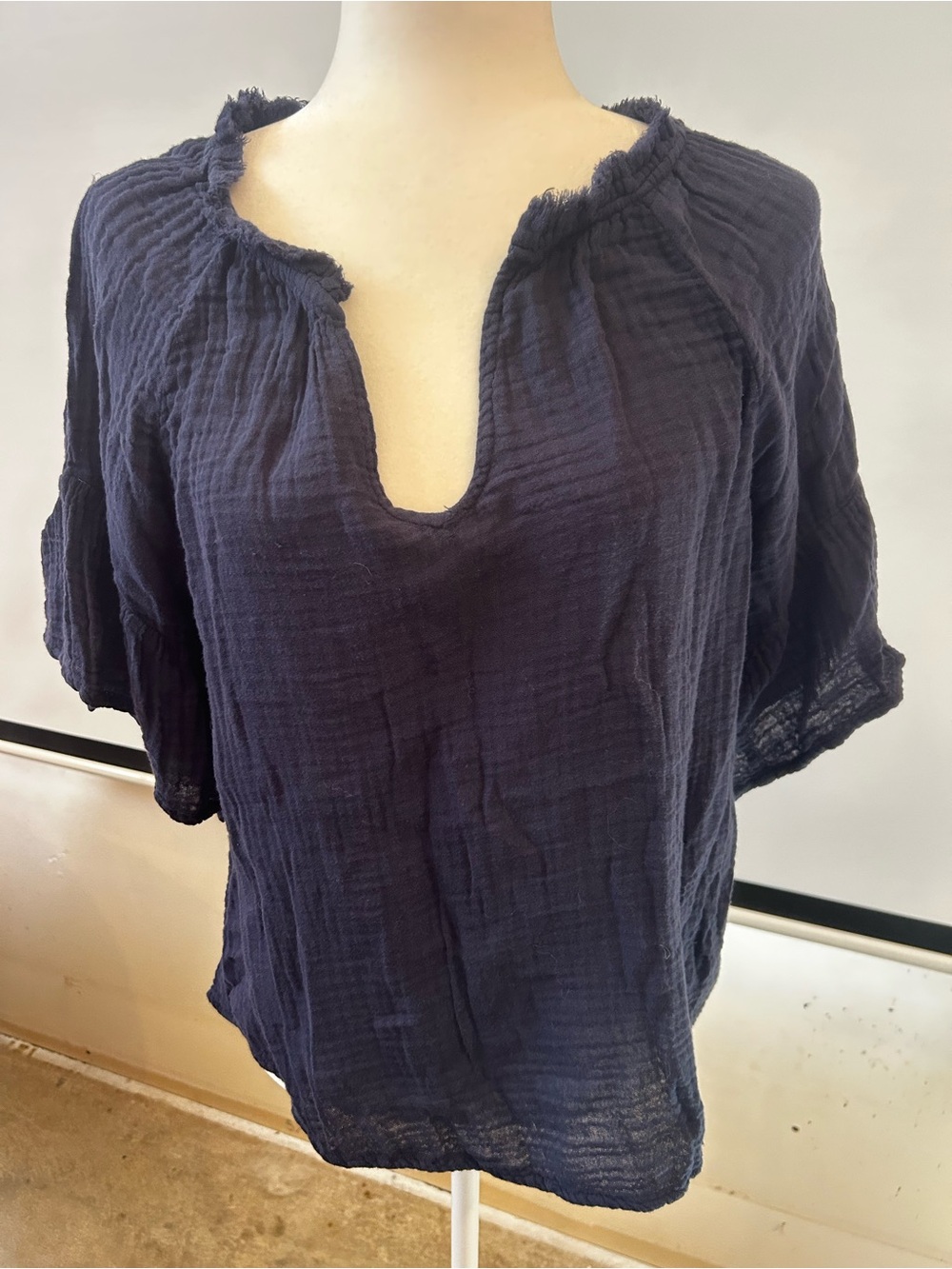 Michael Stars Navy Textured Gauze Split-Neck Blouse